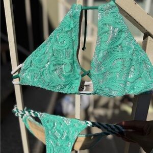 Green Lace Twist-Strap Bikini Set - Brand: Ravish Sands